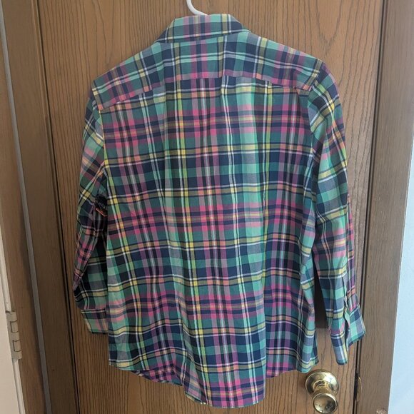 CHAPS Classics Plaid No Iron Green Blue Pink 3/4 Sleeve Shirt-Women's Lg - Picture 3 of 3